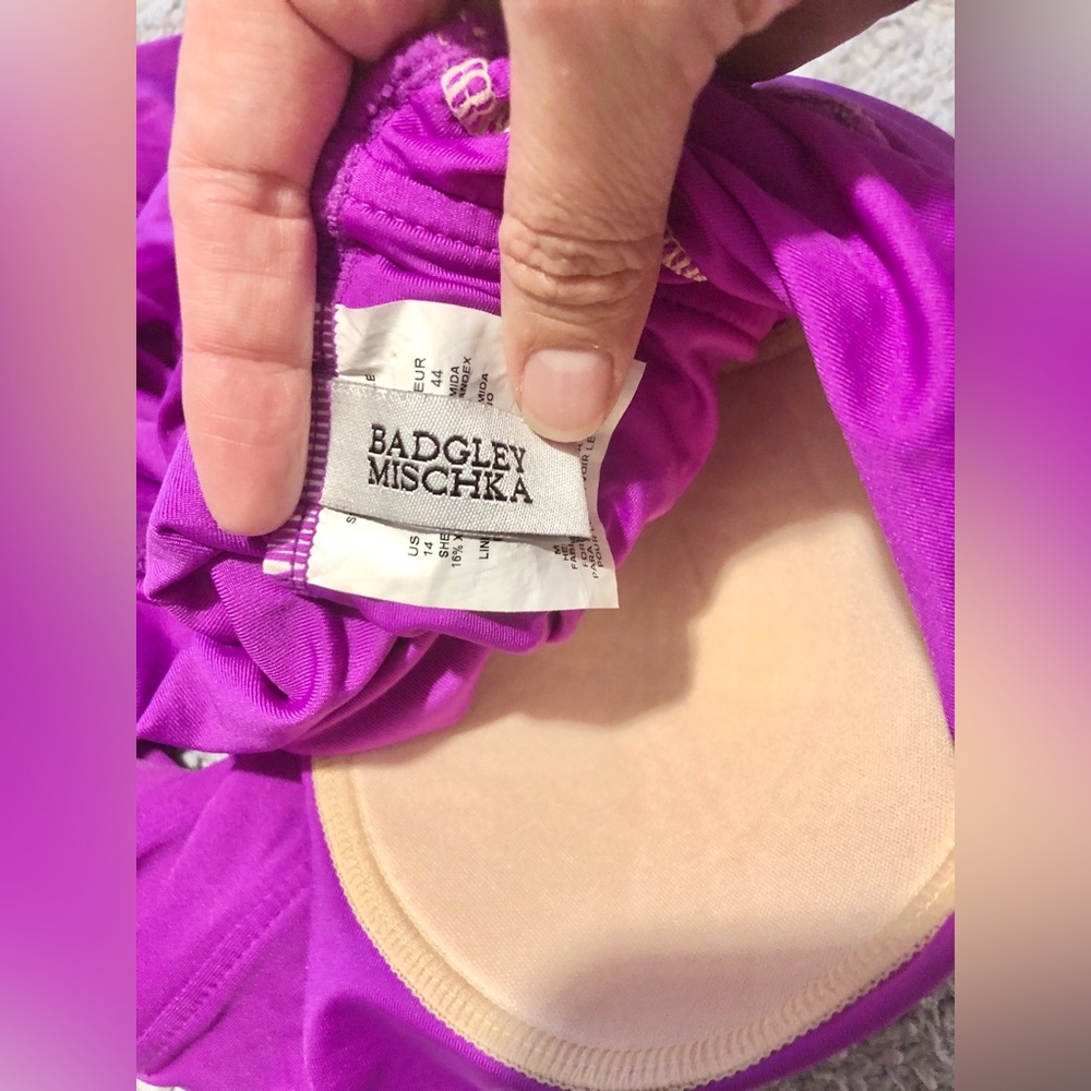 Badgley Mischka Purple Ruched Halter One Piece Swim Suit size 14 - Picture 7 of 8